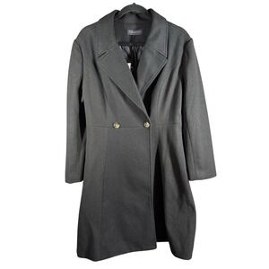 Curlbiuty Pea Coat Womens L Black‎ Double Breasted Long Sleeve Notched Lapel